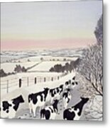 Friesians In Winter Metal Print