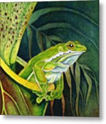 Frog In Pitcher Plant Metal Print