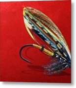 Fully Dressed Salmon Fly On Red Metal Print