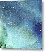 Galaxy Watercolor Aurora Painting Metal Print
