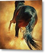 Galloping Horse In Fire Dust Metal Print