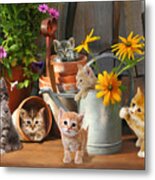 Gardening Kittens Metal Print