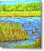 Geese Of The Pond - Colorado Lake Metal Print