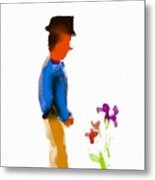 Gentleman Stops To Smell The Flowers Metal Print