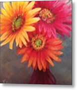 Gerbera Daisies In Purple Vase Metal Print