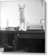 Ghost Cat, With Typewriter Metal Print