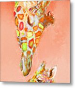 Giraffe Love- Orange Metal Print