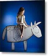 Girl And Her Unicorn Metal Print