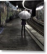 Girl At Subway Station Metal Print