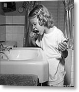Girl Brushing Her Teeth, C.1950s Metal Print