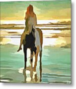 Girl, Horse And Beach Metal Print