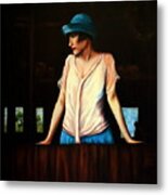 Girl In A Barn Metal Print