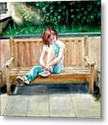 Girl On A Bench Metal Print