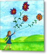 Girl With Flowers Metal Print