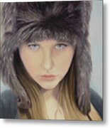 Girl With Fur Hat Metal Print