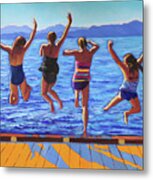 Girls Jumping Metal Print