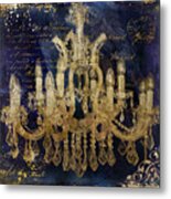 Gold And Blue Chandelier Metal Print