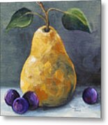 Gold Pear With Grapes Ii Metal Print