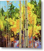 Golden Aspen In Early Snow Metal Print