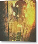 Golden Banjo Neck In Retro Folk Style Metal Print