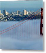 Golden Gate Bridge Tower In Sunshine And Fog Metal Print