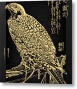Golden Japanese Peregrine Falcon On Black Canvas Metal Print