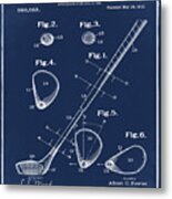 Golf Club Patent 1910 Blue Metal Print