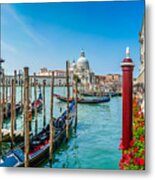 Gondola On Canal Grande With Basilica Di Santa Maria, Venice Metal Print
