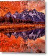 Grand Teton Orange Sunset Metal Print