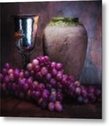 Grapes And Silver Goblet Metal Print