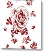 Graphic Red Rose With Leaves Metal Print