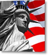Graphic Statue Of Liberty With American Flag Metal Print