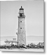 Graves Lighthouse- Boston, Ma - Black And White Metal Print