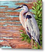 Great Blue Heron In A Marsh Metal Print