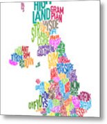 Great Britain County Text Map Metal Print