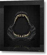 Great White Shark - Black Jaws With Gold Teeth On Black Canvas Metal Print