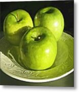 Green Apples In A White Bowl Metal Print