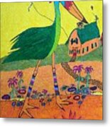 Green Crane With Leggings And Painted Toes Metal Print