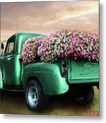 Green Flower Truck Metal Print