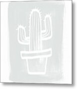 Grey And White Cactus- Art By Linda Woods Metal Print