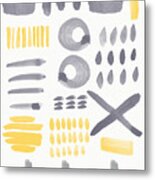 Grey And Yellow Shapes- Abstract Painting Metal Print