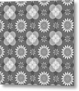 Grey Circles And Flowers Pattern Metal Print