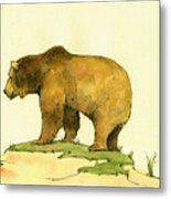 Grizzly bear watercolor painting Metal Print
