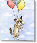 Grumpy Cat And Balloons Metal Print
