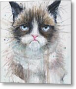 Grumpy Cat Watercolor Painting Metal Print