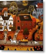 Halloween Hay Ride - A Folkartmama - Folk Art Metal Print