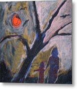 Hand In Hand Walk Under The Moon Metal Print