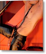 Masculine Leather Male Nude Hanging On Metal Print