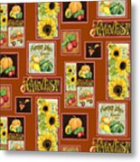 Harvest Market Pumpkins Sunflowers N Red Wagon Metal Print