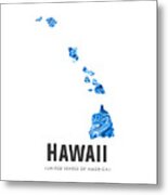 Hawaii Map Art Abstract In Blue Metal Print